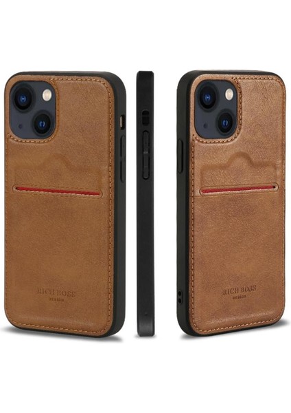 Apple iPhone 15 Kartlıklı Rich Boss Deri Kılıf Açık Kahve