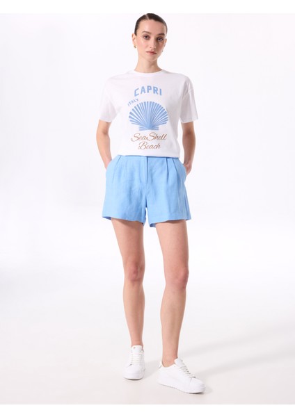 Bisiklet Yaka Baskılı Beyaz Kadın T-Shirt F5SL-TST0468 fiyatları