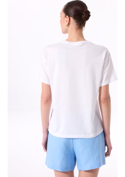 Bisiklet Yaka Baskılı Beyaz Kadın T-Shirt F5SL-TST0468 indirimleri