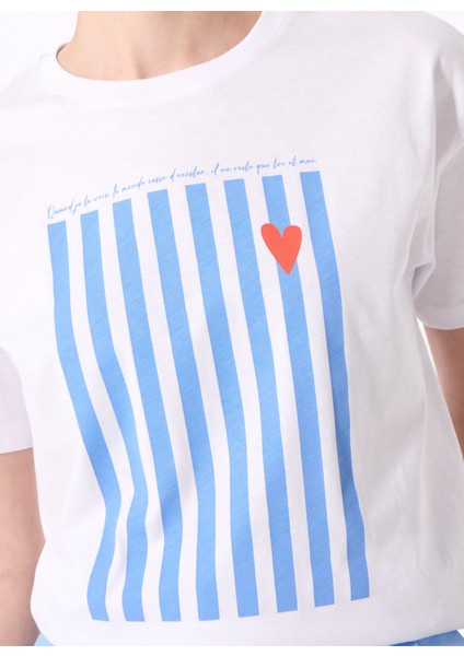 Bisiklet Yaka Baskılı Beyaz Kadın T-Shirt F5SL-TST0427 indirimleri
