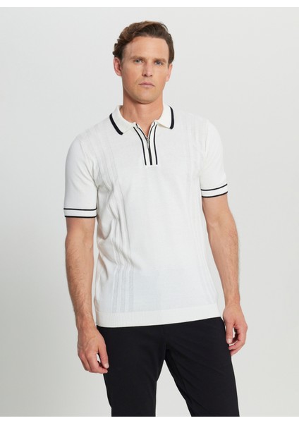 Polo Yaka Standart Beyaz Erkek Kazak ACE072252046_BYZ