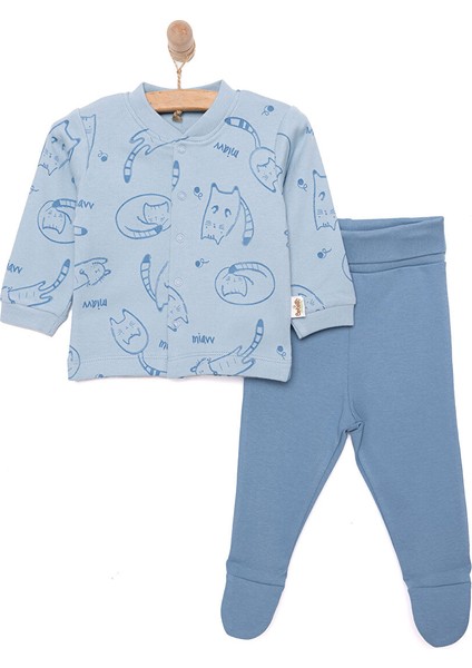 Yenidoğan Organic Sleepy Cat Uni Hırka-Patikli Alt Unisex