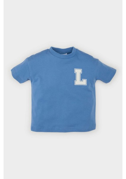 Erkek Bebek Bisiklet Yaka Baskılı Kısa Kollu Tişört B7011A525SM