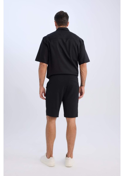 Regular Fit Beli Bağcıklı Dokulu Bermuda Şort D9451AX25SP