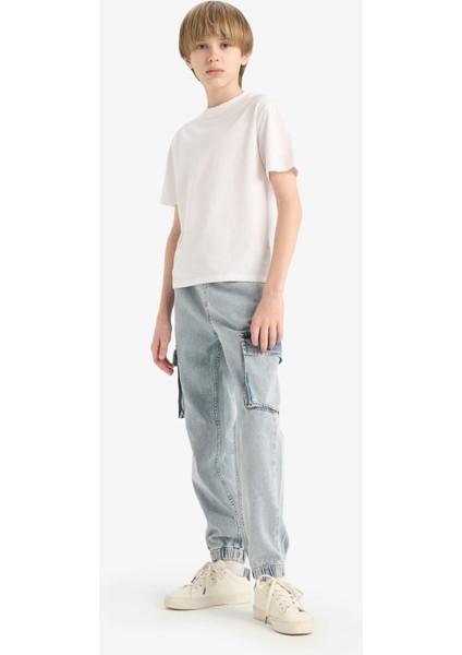 Erkek Çocuk Kargo Cepli Esnek Bantlı Jogger Paça Jean Pantolon E0246A825SM