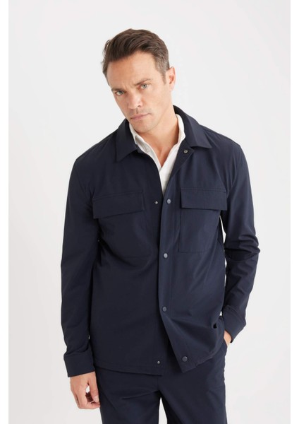 Regular Fit Polo Yaka Çıtçıt Kapamalı Cepli Teknik Gömlek Ceket B7396AX25SP