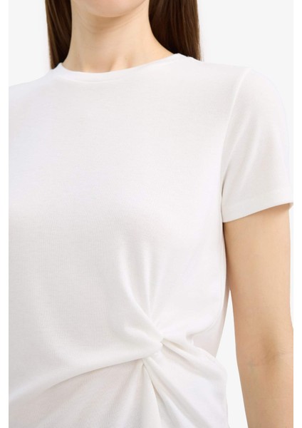 Slim Fit Dar Kesim Bisiklet Yaka Ribana Kısa Kollu Tişört F0366AX25SP indirimleri