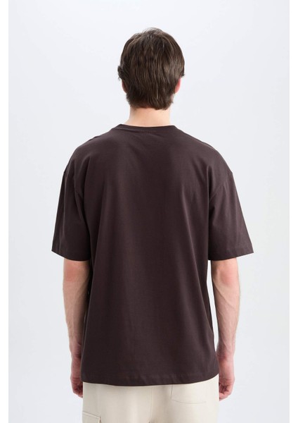 Oversize Geniş Kalıp Bisiklet Yaka Basic Düz Kısa Kollu Tişört E6885AXNS