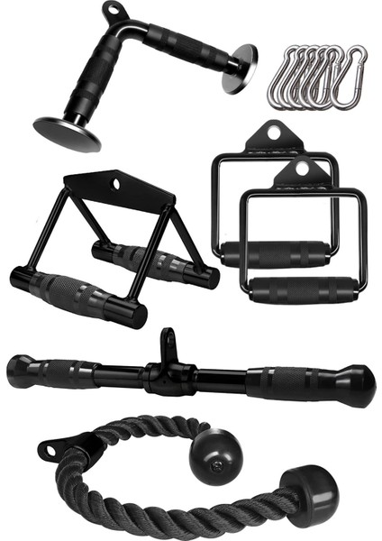 Fitnes Aparatları Set - Rowing Bar - Lat Triceps Bar - Triceps Halat - Tek El Çekiş Aparatı - V Bar