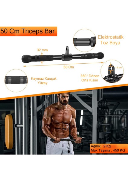 Fitnes Aparatları Set - Rowing Bar - Lat Triceps Bar - Triceps Halat - Tek El Çekiş Aparatı - V Bar
