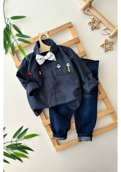 Papyonlu Işleme Detaylı Erkek Bebe 2 Li takım - Siyah