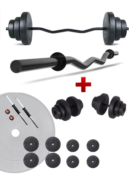 35 kg Vinyl Z Bar ve Fitness Ağırlık Seti, Siyah