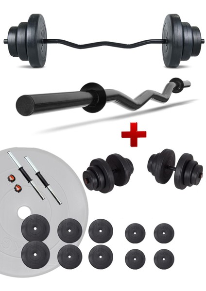 55 kg Vinyl Spor Z Bar ve Ağırlık Seti, Siyah, Fitness için ideal seçenek