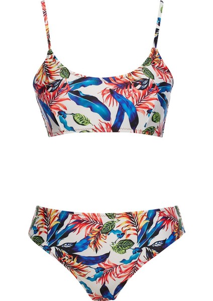 Yuvarlak Yaka Desenli Bikini Takım