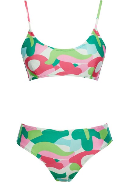 Yuvarlak Yaka Desenli Bikini Takım