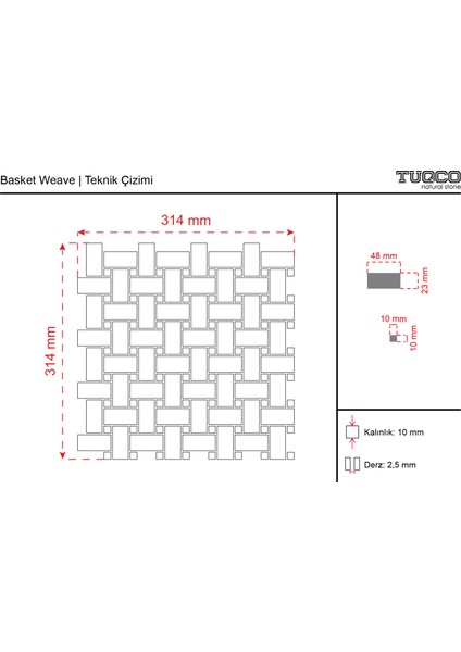 Doğal Taş Basket Weave Traverten Cilalı Mermer Mozaik