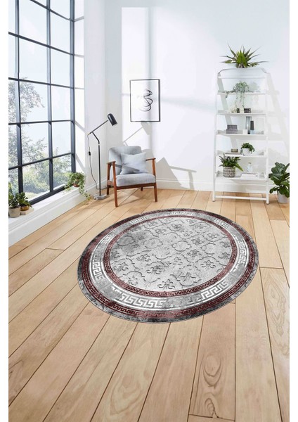 Çerçeveli Kupa Desenli Yıkanabilir Kaymaz Yuvarlak Salon Halısı, ÇERÇEVELİ-Y-118-KIRMIZI, fırsatları
