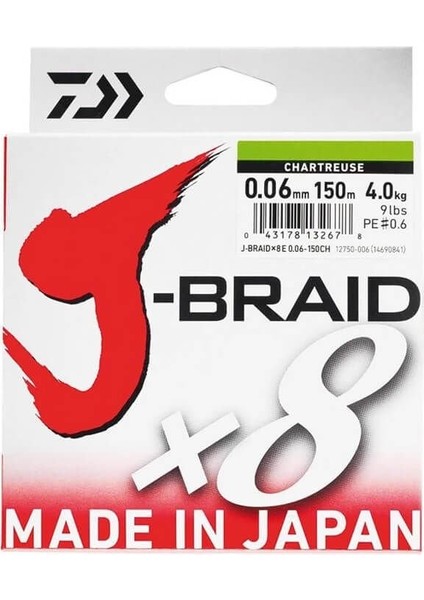 J-Braid 8b Chartreuse 150 M Ip Misina 0.18 mm