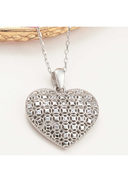 925 Ayar Gümüş Bombeli Kalp Kadın Kolye modelleri