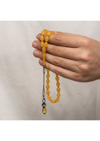 Gümüş 1000 Ayar Kazaz Püsküllü Sıkma Kehribar Tesbih fırsatları