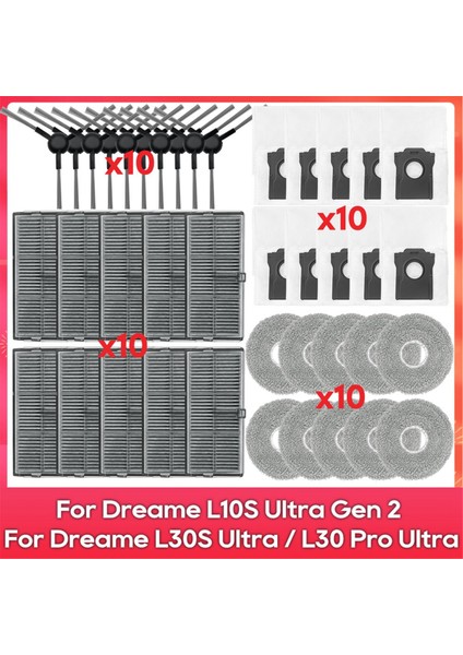 Dreame L10S Ultra Gen 2, L30S Ultra, L30 Pro Ultra Robot Süpürge Yan Fırça Filtre Paspas Bezi Toz Torbaları Aksesuarları (Yurt Dışından)
