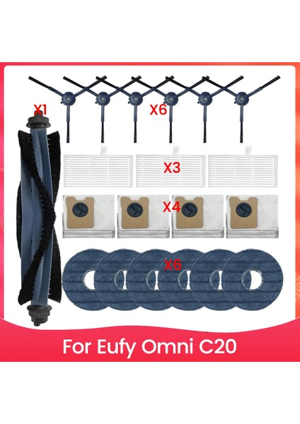 Omni C20 Robot Süpürge Aksesuar Seti Ana Yan Fırça Hepa Filtre Paspas Bezi Toz Torbaları Yedek Parçaları (Yurt Dışından)
