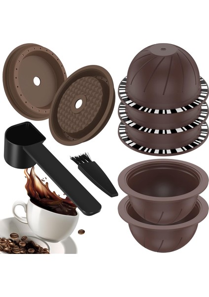 Nespresso Makinesi Için 5 Adet Tekrar Kullanılabilir Vertuo Pod, 2 Silikon Kapaklı Kahve Kapsülü, 1 Kaşık ve Fırça, (150 Ml) (Yurt Dışından)