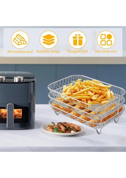 Fırın Için Hava Fritöz Rafı Kare 3 Katlı Istiflenebilir Kurutma Rafı Paslanmaz Çelik Hava Fritöz Sepeti Hava Fritöz Pişirme Için (Yurt Dışından) fiyatları