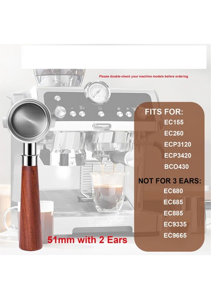 Dipsiz Portafilter, 3 Kulaklı Espresso Portafilter Aksesuar Seti, 51MM Breville Sage Barista Espresso Makinesi Için (Yurt Dışından)