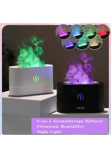 Uçucu Yağ Difüzörü, Nemlendirici 7 Renkli Alev Işığı Nemlendirici Difüzör Spa Ev Yoga Ofis Yatak Odası Siyah (Yurt Dışından) fırsatları