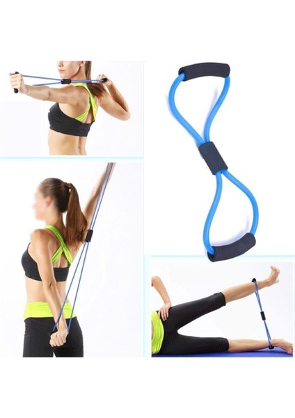 Orta sert, mavi direnç lastiği ile sağlıklı egzersiz ve yoga yapın