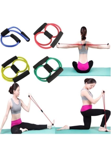 Orta sert, mavi direnç lastiği ile sağlıklı egzersiz ve yoga yapın
