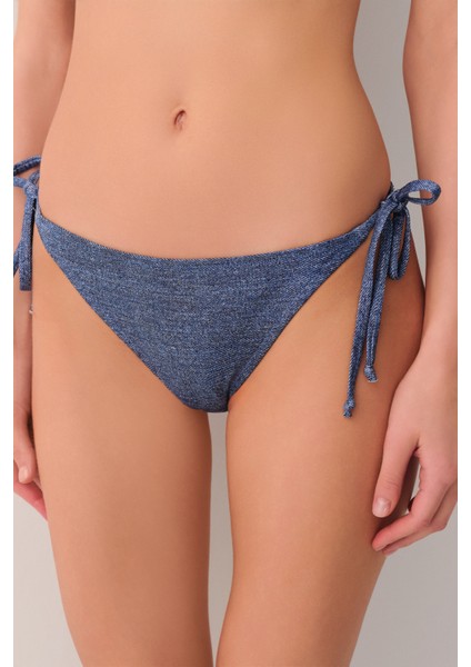 Denim Ince Bağcıklı Bikini Alt