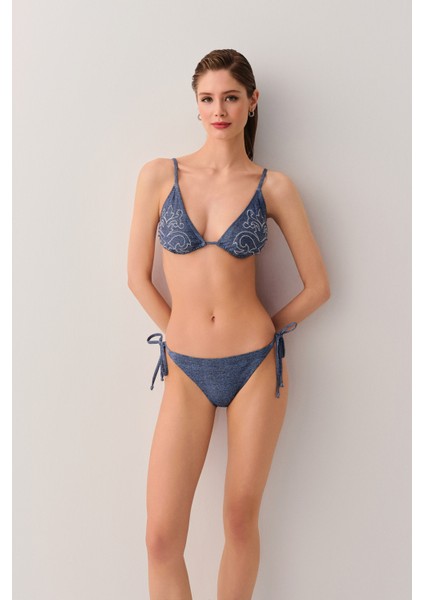 Denim Ince Bağcıklı Bikini Alt