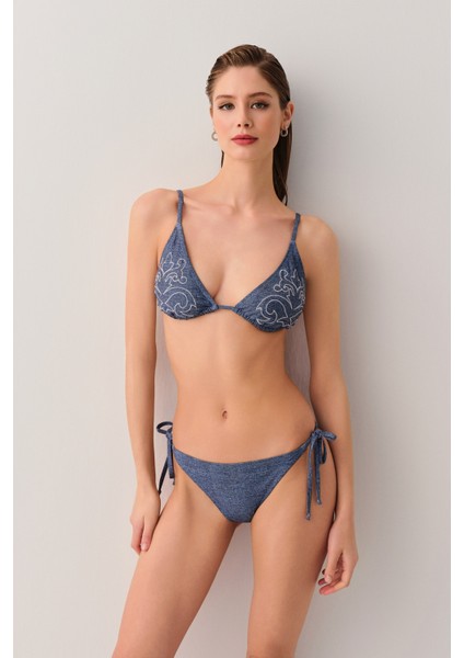 Denim Ince Bağcıklı Bikini Alt