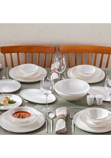Alya New Bone 53 Parça 12 Kişilik Yuvarlak Yemek Takımı Beyaz Platin fiyatları