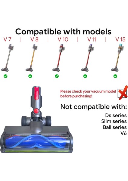 Dyson V7 V8 V10 V11 V15 Elektrikli Süpürge Başlıkları Yeşil LED Işıkları ile Sert Zeminler Için V Şeklinde Kıl Rulo Fırça (Yurt Dışından)