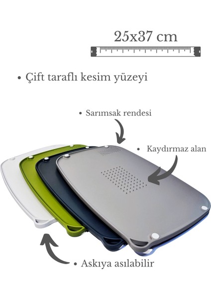 Kaymaz Tabanlı Çift Taraflı Tırtıklı Kesme Tahtası Soyacak Hediyeli