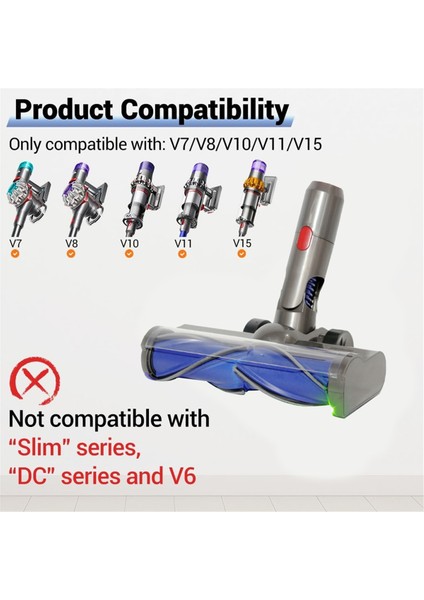 Dyson V7 V8 V10 V11 V15 Elektrikli Süpürge Için Sert Zemin Aparatı LED Işıklı V Şeklinde Turbo Kıl Fırça Temizleme Başlığı (Yurt Dışından)