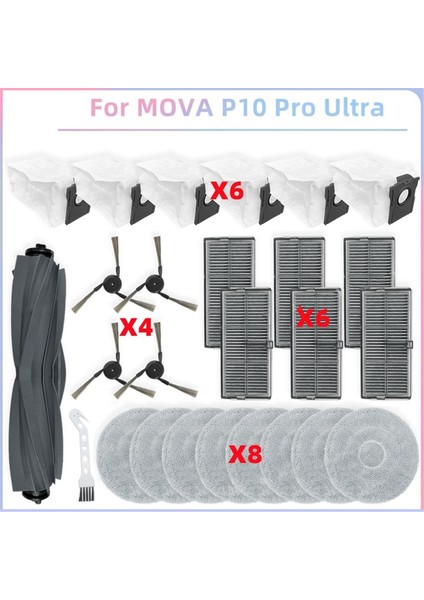 Mova P10 Pro Ultra Vakum Parçaları Ana Tricut Silindir Yan Fırça Hepa Filtre Paspas Bezi Toz Torbası Yedek Aksesuarları (Yurt Dışından)