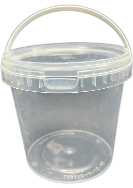 800 ml Şeffaf Kulplu Plastik Yuvarlak Kova, 24 Adet, Gıda Kutusu, Tahin Kutusu, Pekmez Kutusu, Plastik Bidon, Bal Kavanozu, Plastik Kovaz