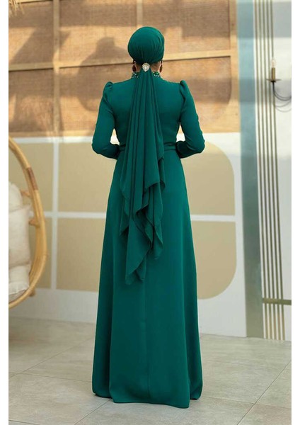 Taş ve Tüy Detaylı Abiye 7021 Zümrüt fiyatları