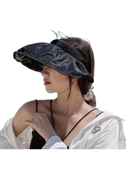Siyah Plastik Kabuklu Güneşlik Anti-Ultraviyole Boş Üst Dış Mekan Güneş Şapkası (Yurt Dışından)