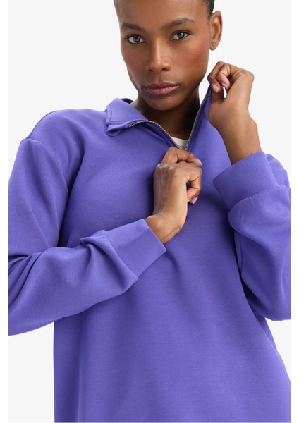 fit Oversize Geniş Kalıp Yarım Fermuarlı Modal Sporcu SWEATSHIRT D7126AX25SP