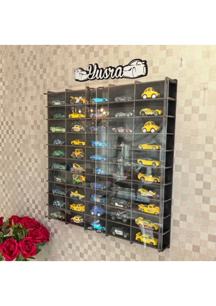 Pleksi Kapaklı 1/64 Ölçek 50ARAÇ Hotwheels Matchbox Metal Araç Uyumlu Model Oyuncak Araba Rafı
