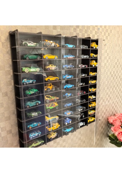 Pleksi Kapaklı 1/64 Ölçek 50ARAÇ Hotwheels Matchbox Metal Araç Uyumlu Model Oyuncak Araba Rafı