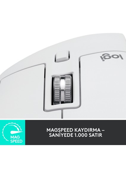 MX Master 3S Performans 8.000 DPI Optik Sensörlü Sessiz Kablosuz Mouse - Beyaz