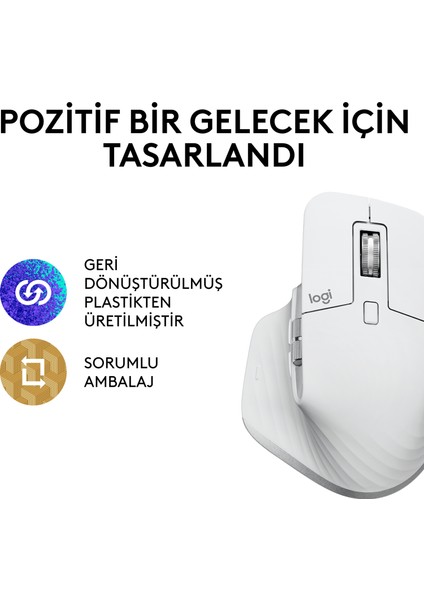 MX Master 3S Performans 8.000 DPI Optik Sensörlü Sessiz Kablosuz Mouse - Beyaz