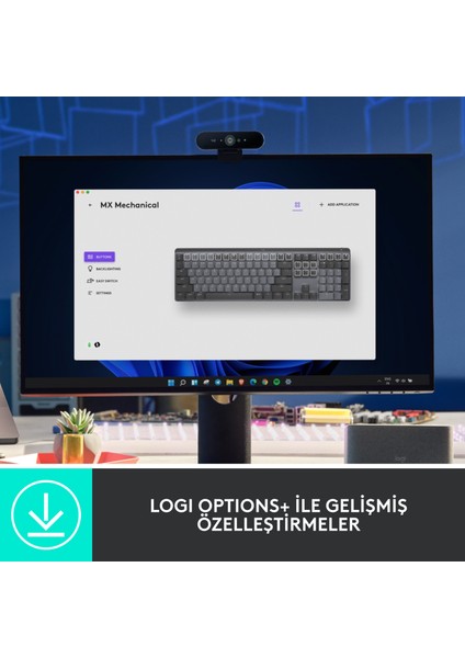 MX Mechanical Kablosuz Aydınlatmalı İngilizce Q Performans Klavyesi - Siyah