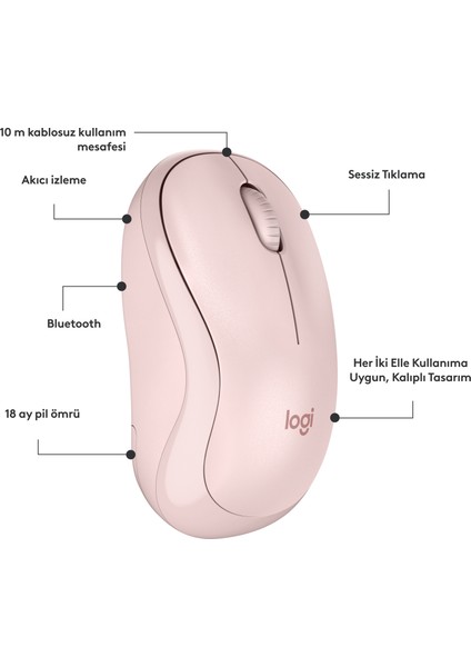 M240 Sessiz Kompakt Kablosuz Bluetooth Mouse - Pembe